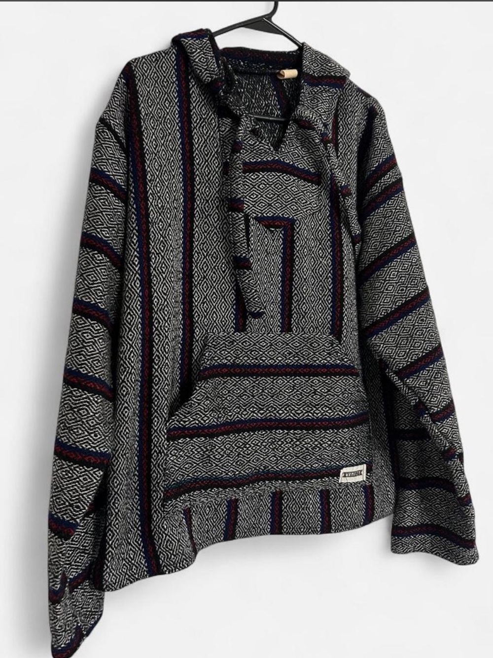 Vintage Striped Baja Pullover Hoodie in Gray by